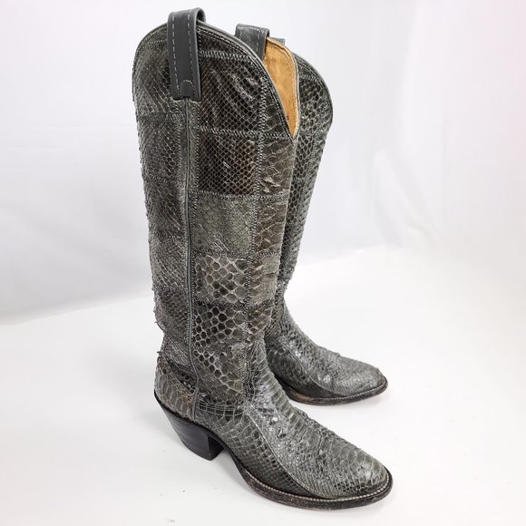 NOCONA Texas Vintage Exotic Patchwork Snake Python Skin Cowboy Western Boots 5.5 - Picture 2 of 11